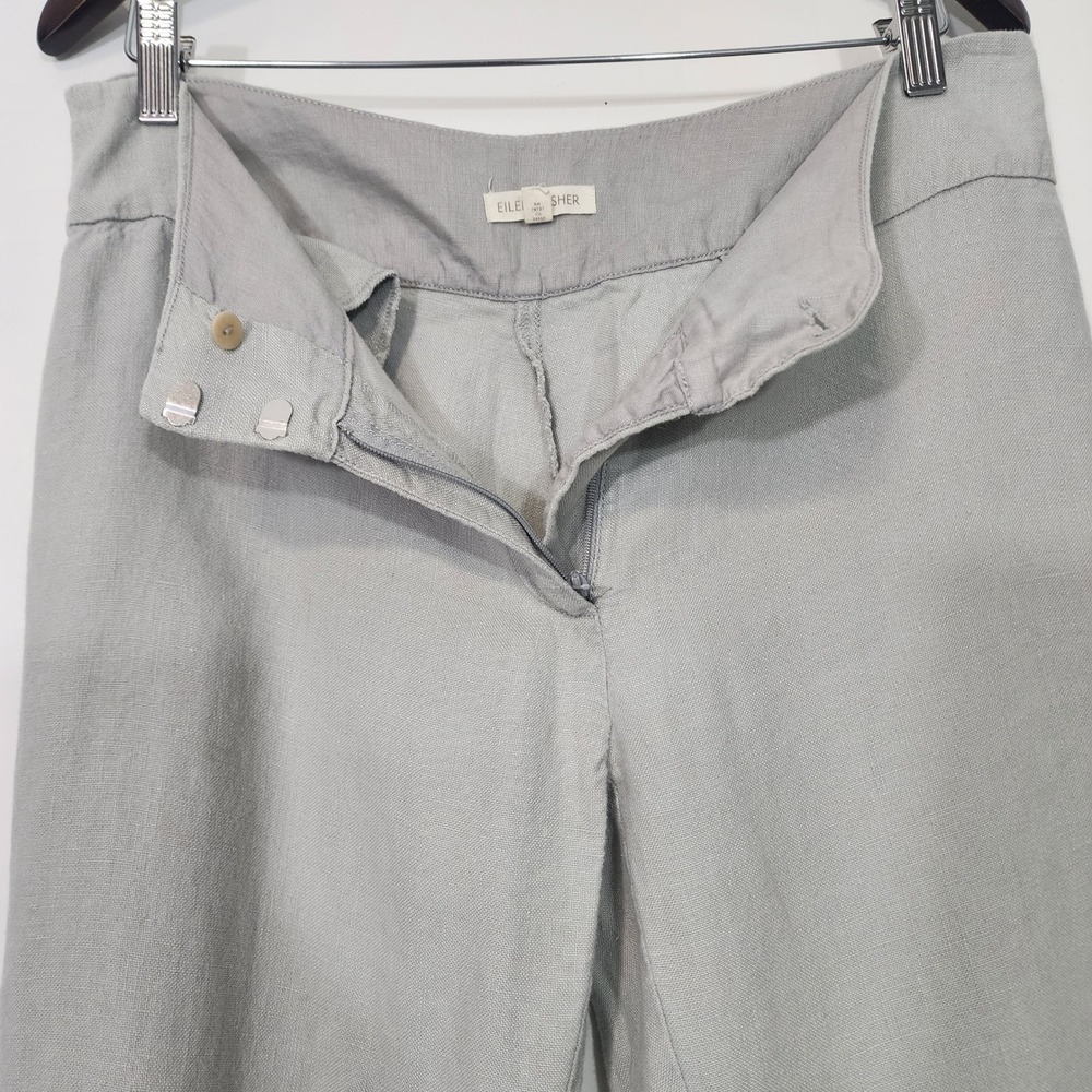 Eileen Fisher Linen Pants Women 8 Gray Wide Leg Minimalist Casual coastal - Picture 5 of 11